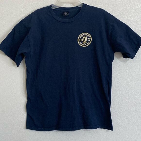 OBEY Quality Dissent Men’s Navy Cotton T Shirt Size L - Picture 1 of 5